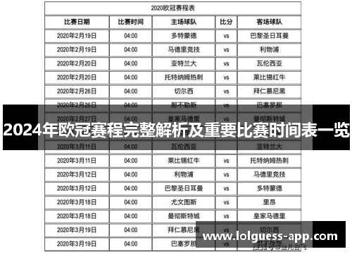 2024年欧冠赛程完整解析及重要比赛时间表一览